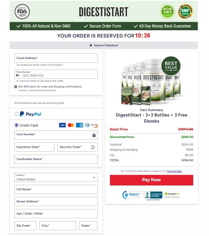 DigestiStart Secured Order Page